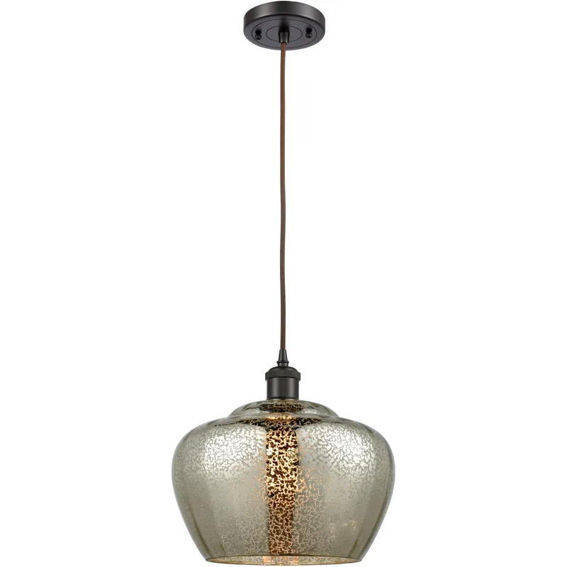 Ballston Large Fenton 1 Light 11 inch Oil Rubbed Bronze Mini Pendant Ceiling Light in Mercury Glass, Ballston