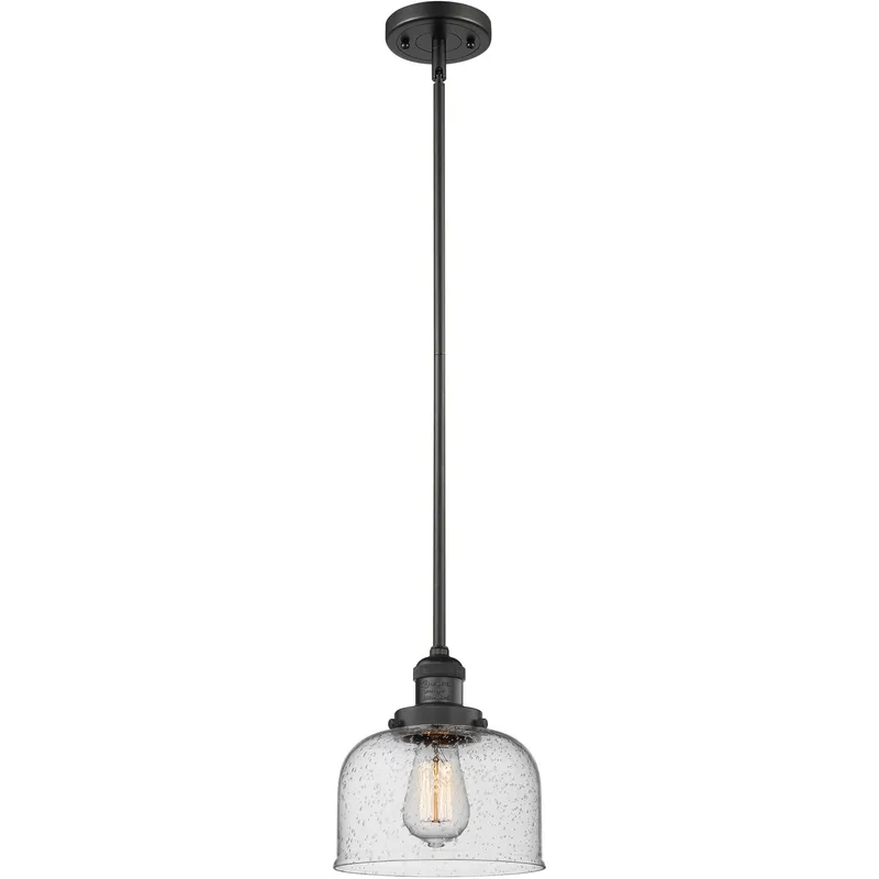 Franklin Restoration Bell 1 Light 8 inch Matte Black Mini Pendant Ceiling Light in Incandescent, Seedy, Franklin Restoration