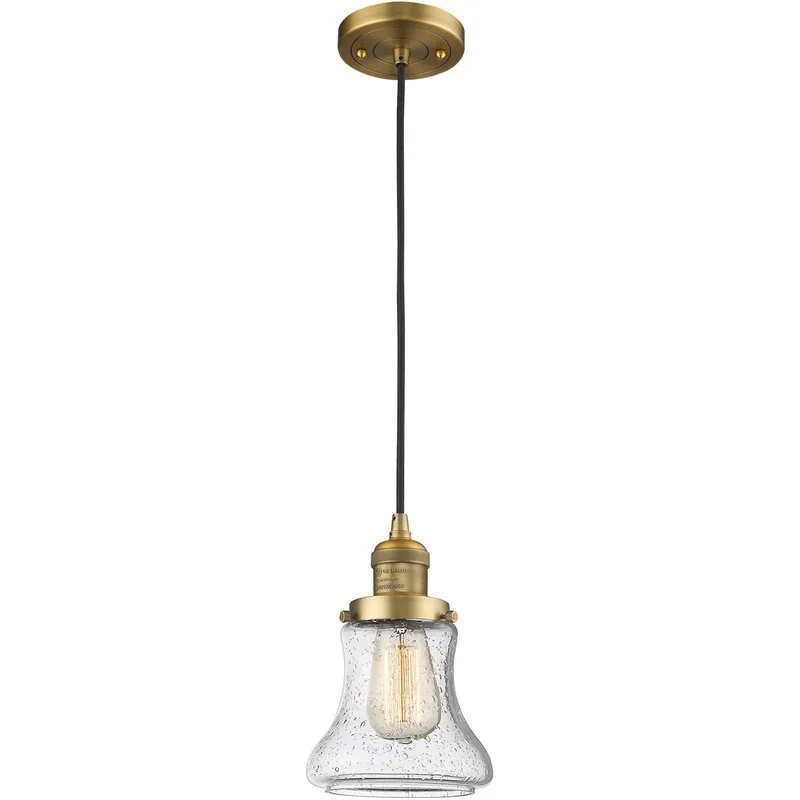 Franklin Restoration Bellmont LED 6 inch Brushed Brass Mini Pendant Ceiling Light in Seedy Glass, Franklin Restoration