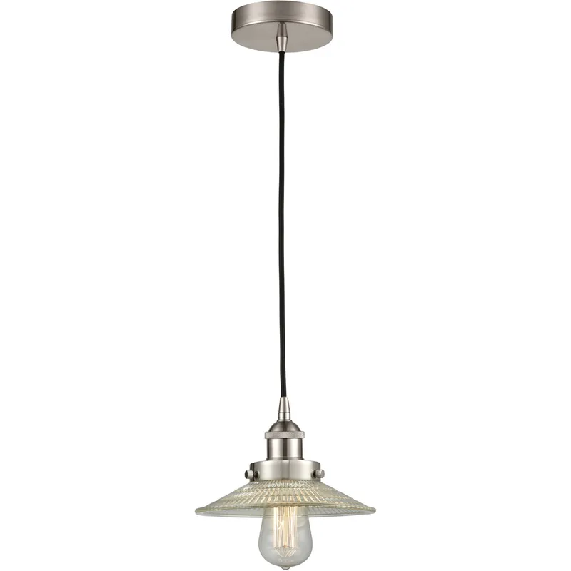 Edison Halophane LED 9 inch Brushed Satin Nickel Mini Pendant Ceiling Light