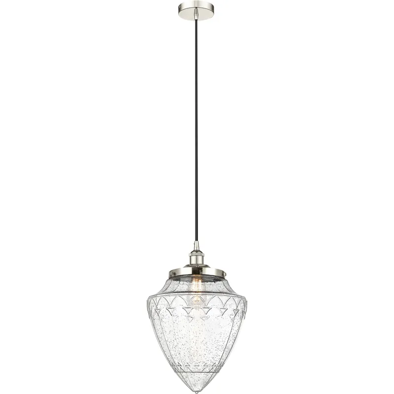 Bullet 1 Light 12 inch Polished Nickel Mini Pendant Ceiling Light in Seedy Glass