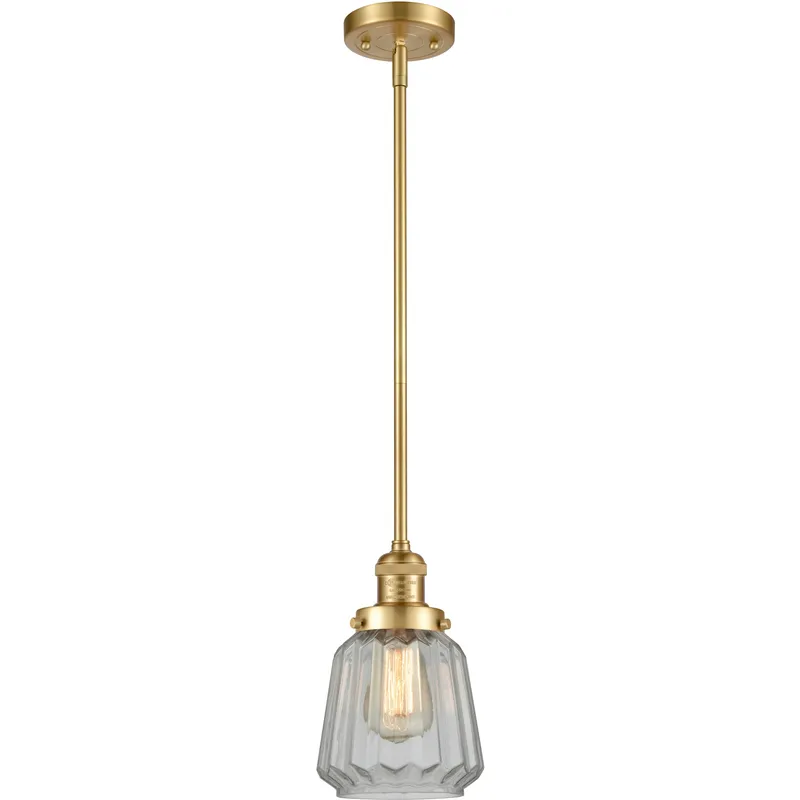 Franklin Restoration Chatham LED 6 inch Satin Gold Mini Pendant Ceiling Light in Clear, Franklin Restoration