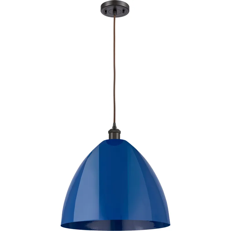 Ballston Plymouth Dome LED 16 inch Oil Rubbed Bronze Mini Pendant Ceiling Light in Black Textured, Matte Blue
