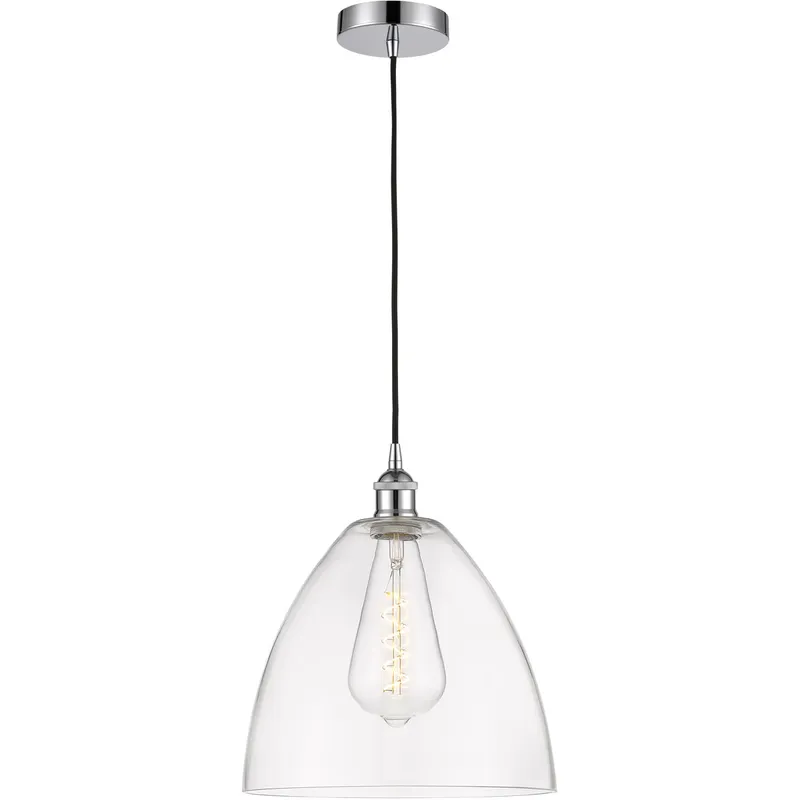 Edison Dome LED 12 inch Polished Chrome Mini Pendant Ceiling Light in Clear Glass