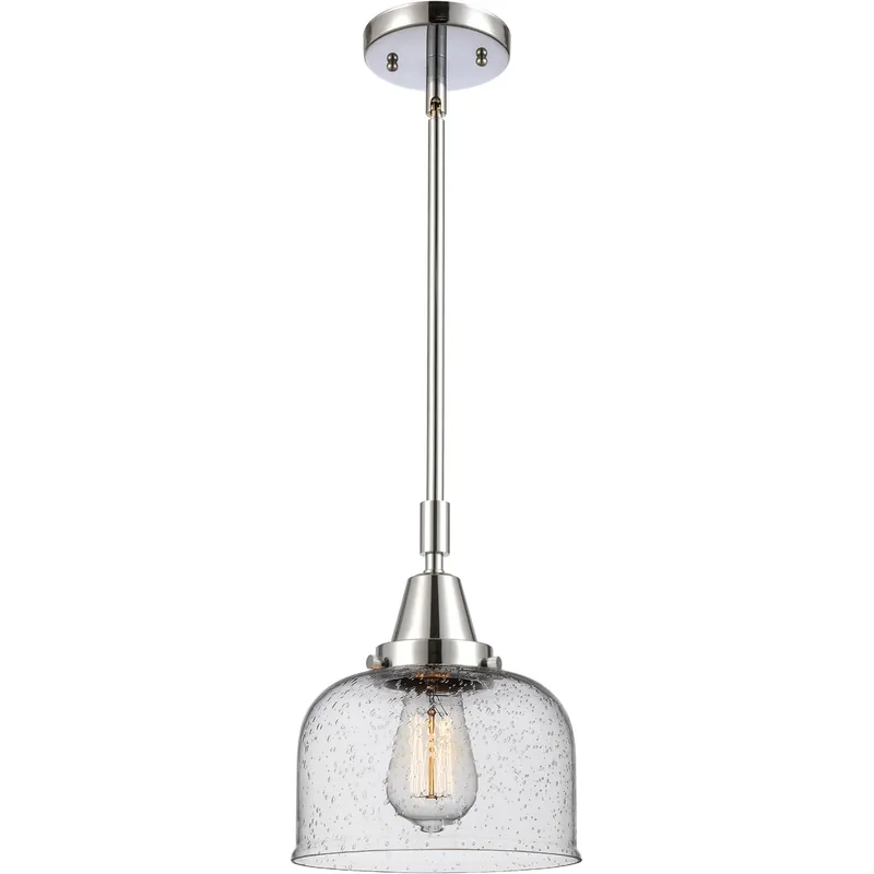 Franklin Restoration X-Large Bell LED 12 inch Polished Chrome Mini Pendant Ceiling Light in Seedy Glass