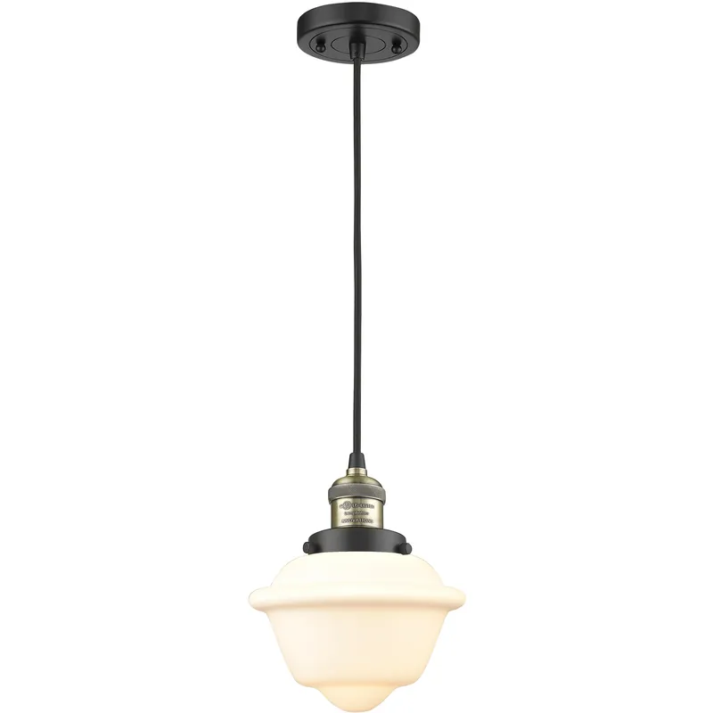 Franklin Restoration Oxford LED 7.5 inch Black Antique Brass Mini Pendant Ceiling Light in Matte White, Franklin Restoration