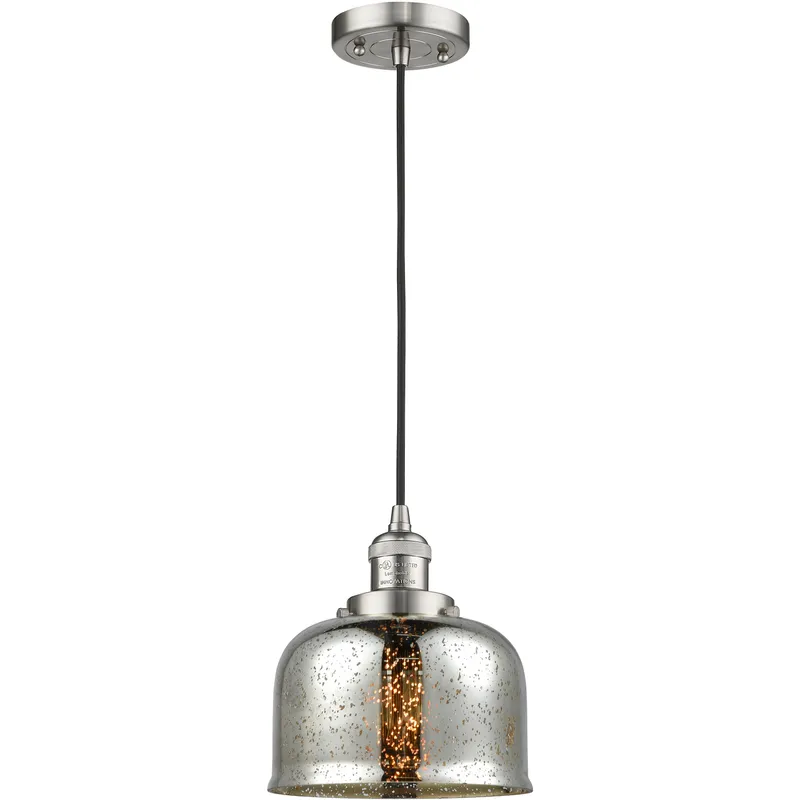 Franklin Restoration Bell LED 8 inch Brushed Satin Nickel Mini Pendant Ceiling Light in Silver Plated Mercury, Franklin Restoration