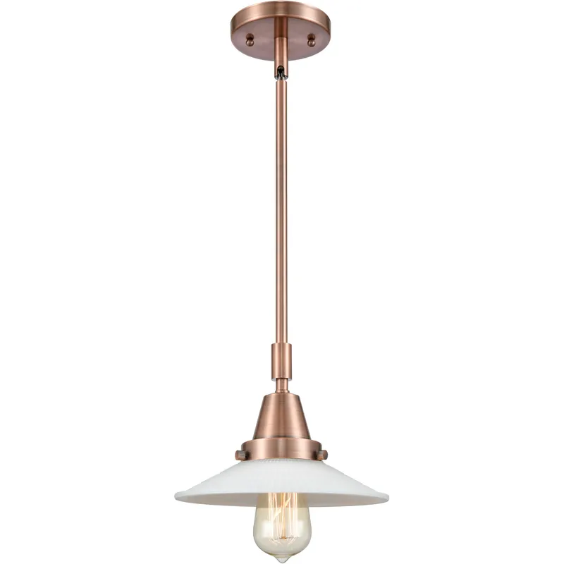 Franklin Restoration Halophane LED 8.5 inch Antique Copper Mini Pendant Ceiling Light in Matte White Halophane Glass