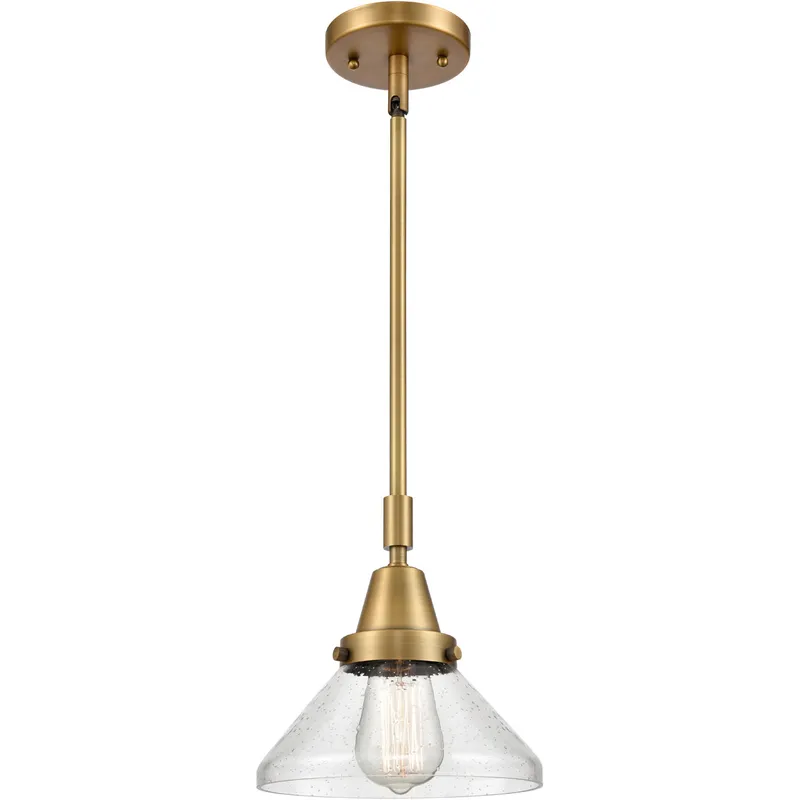 Franklin Restoration Caden LED 8 inch Brushed Brass Mini Pendant Ceiling Light in Seedy Glass
