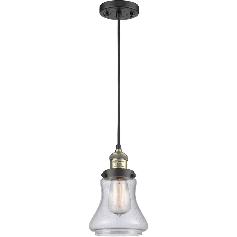 Franklin Restoration Bellmont LED 6 inch Black Antique Brass Mini Pendant Ceiling Light in Seedy Glass, Franklin Restoration