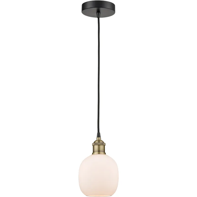 Belfast 1 Light 6 inch Black Antique Brass Mini Pendant Ceiling Light in Matte White Glass