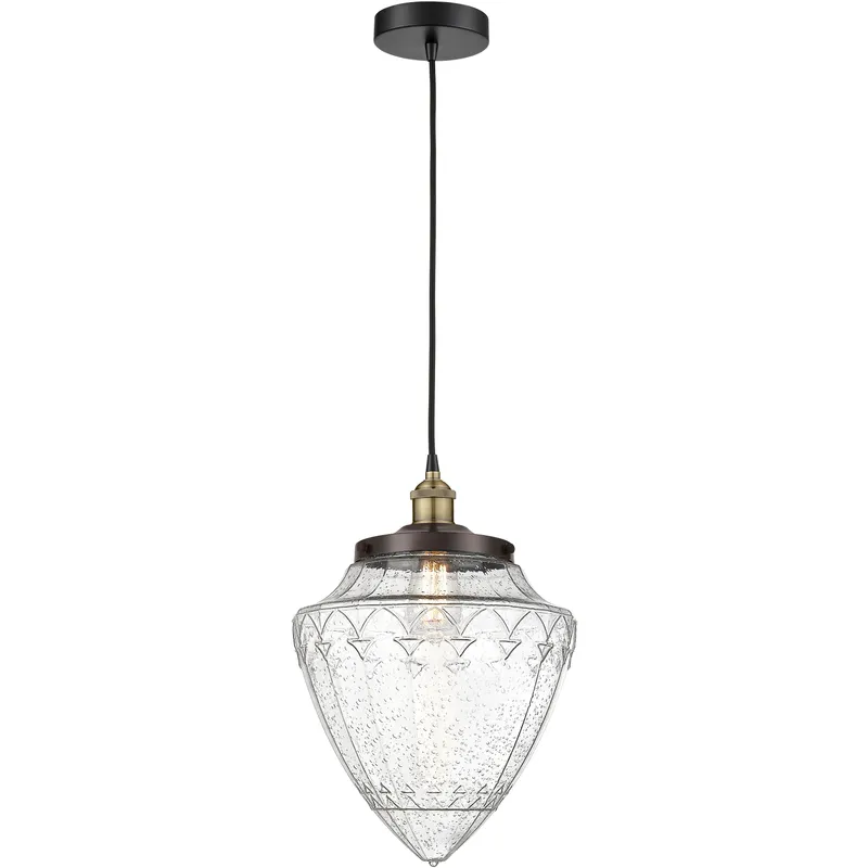 Bullet 1 Light 12 inch Black Antique Brass Mini Pendant Ceiling Light in Seedy Glass