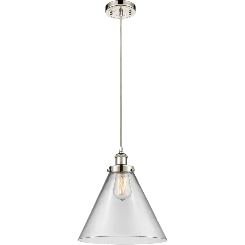 Ballston X-Large Cone LED 8 inch Polished Nickel Mini Pendant Ceiling Light in Clear Glass, Black Textured