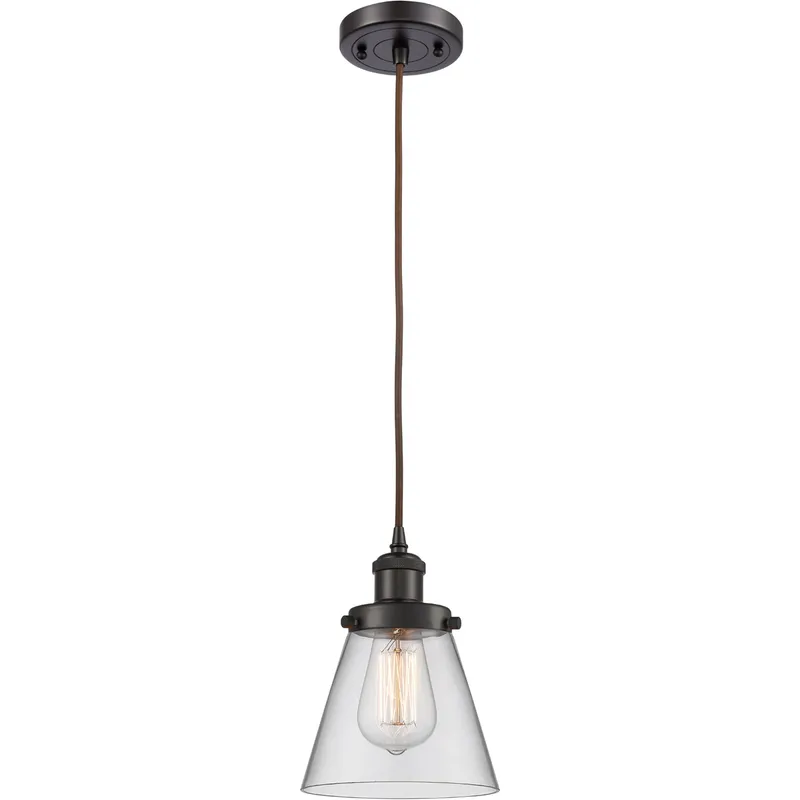 Ballston Small Cone LED 6 inch Oil Rubbed Bronze Mini Pendant Ceiling Light in Clear Glass, Ballston