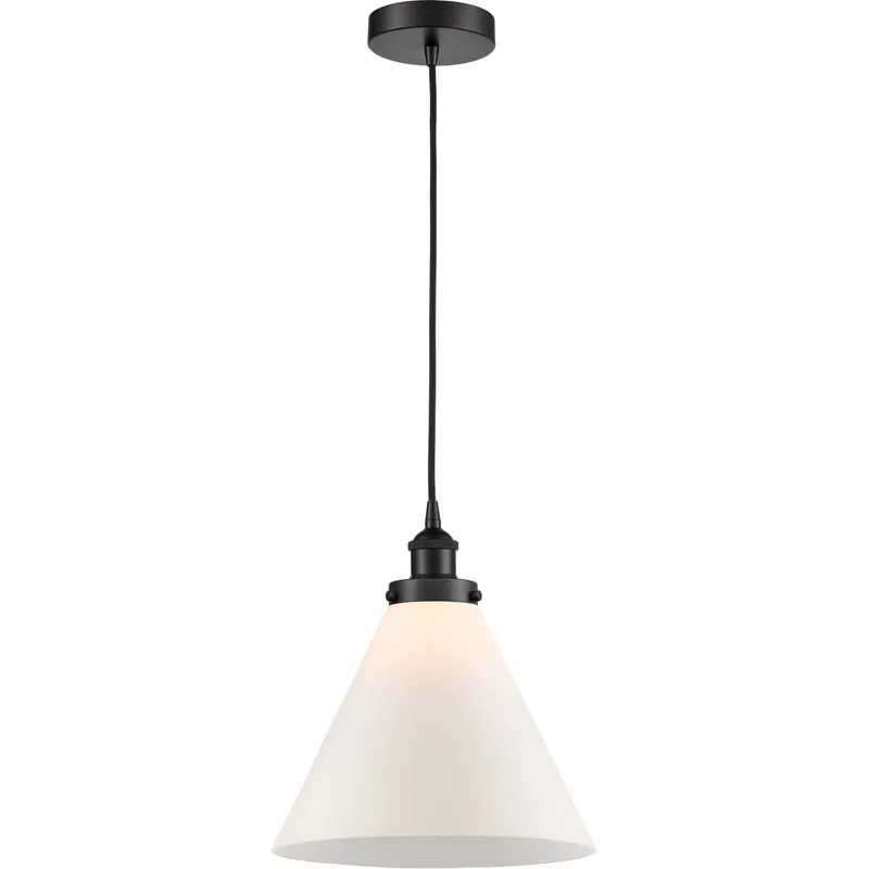 Edison Cone 1 Light 12 inch Matte Black Mini Pendant Ceiling Light