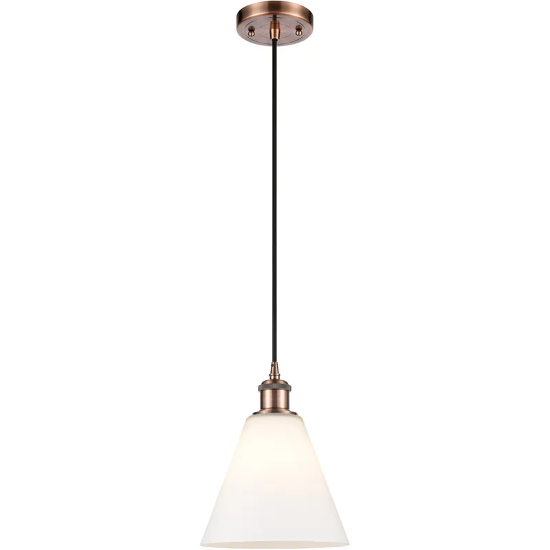 Ballston Cone 1 Light 8 inch Antique Copper Mini Pendant Ceiling Light in Matte White Glass