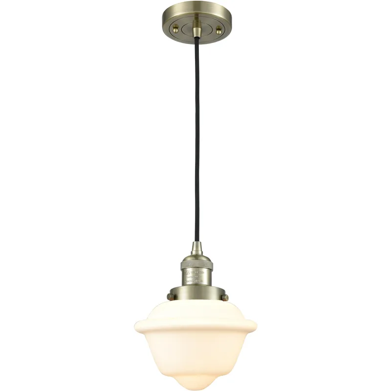 Franklin Restoration Oxford LED 7.5 inch Antique Brass Mini Pendant Ceiling Light in Matte White, Franklin Restoration