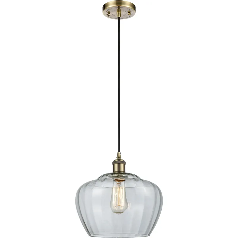 Ballston Large Fenton 1 Light 11 inch Antique Brass Mini Pendant Ceiling Light in Incandescent, Clear Glass, Ballston