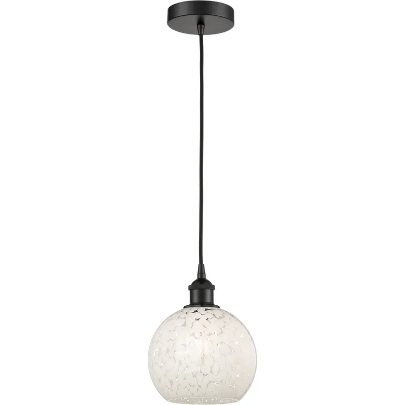 Edison White Mouchette 1 Light 8 inch Matte Black Cord Hung Mini Pendant Ceiling Light
