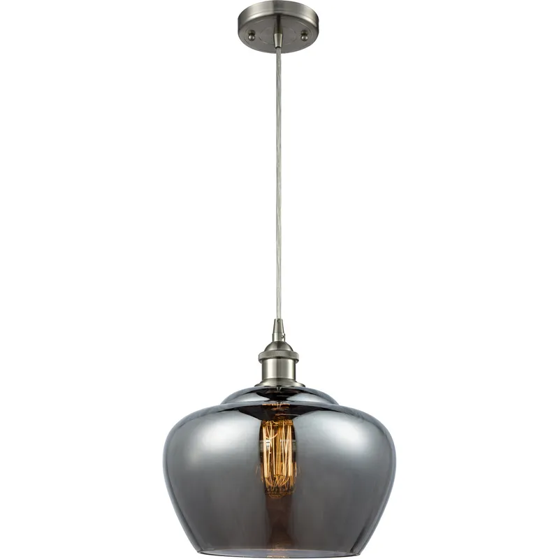 Ballston Large Fenton 1 Light 11 inch Brushed Satin Nickel Mini Pendant Ceiling Light in Silver, Light Smoke Glass, Ballston