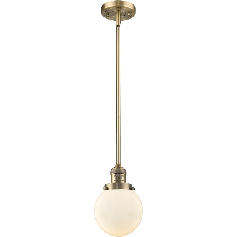 Franklin Restoration Beacon 1 Light 6 inch Brushed Brass Mini Pendant Ceiling Light in Incandescent, Matte White, Franklin Restoration