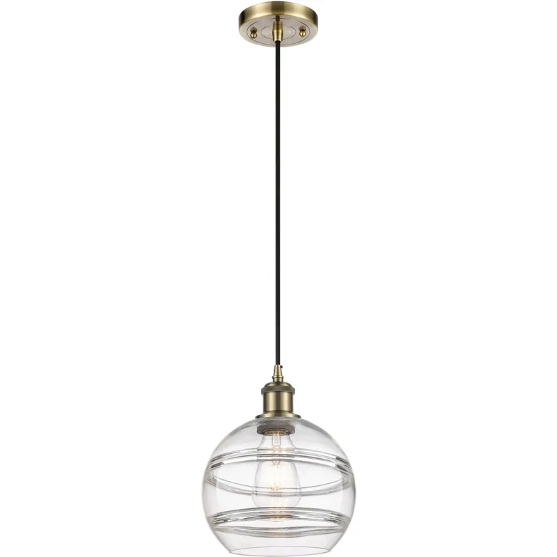 Ballston Rochester 1 Light 8 inch Antique Brass Cord Hung Mini Pendant Ceiling Light