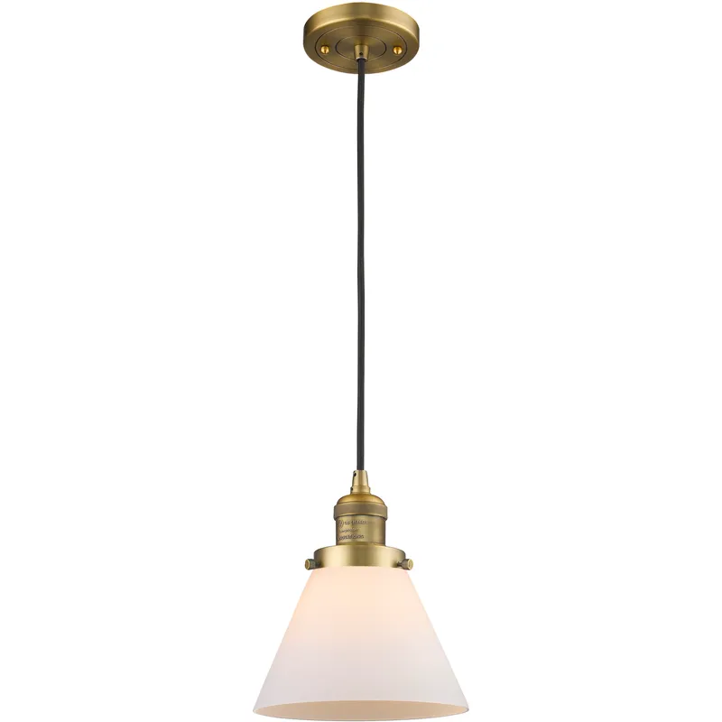 Franklin Restoration Cone LED 8 inch Brushed Brass Mini Pendant Ceiling Light in Matte White, Franklin Restoration
