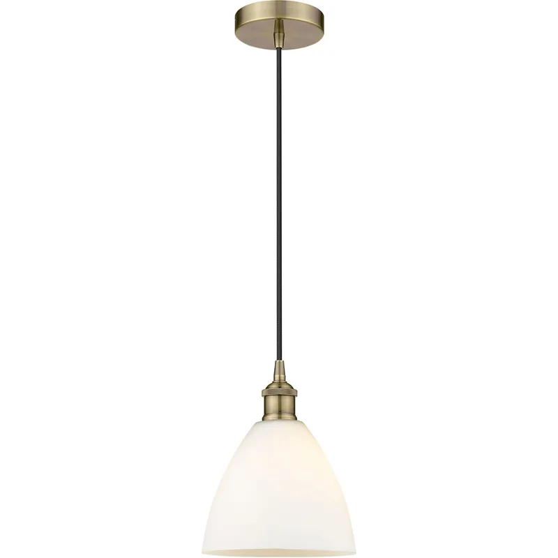 Edison Dome LED 7.5 inch Antique Brass Mini Pendant Ceiling Light in Matte White Glass