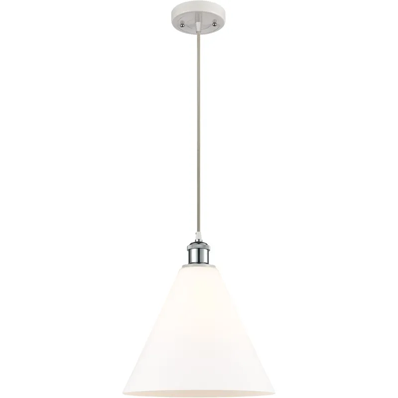 Ballston Cone 1 Light 12 inch White and Polished Chrome Mini Pendant Ceiling Light in Matte White Glass
