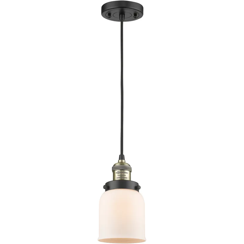 Franklin Restoration Bell 1 Light 5 inch Black Antique Brass Mini Pendant Ceiling Light in Incandescent, Matte White, Franklin Restoration