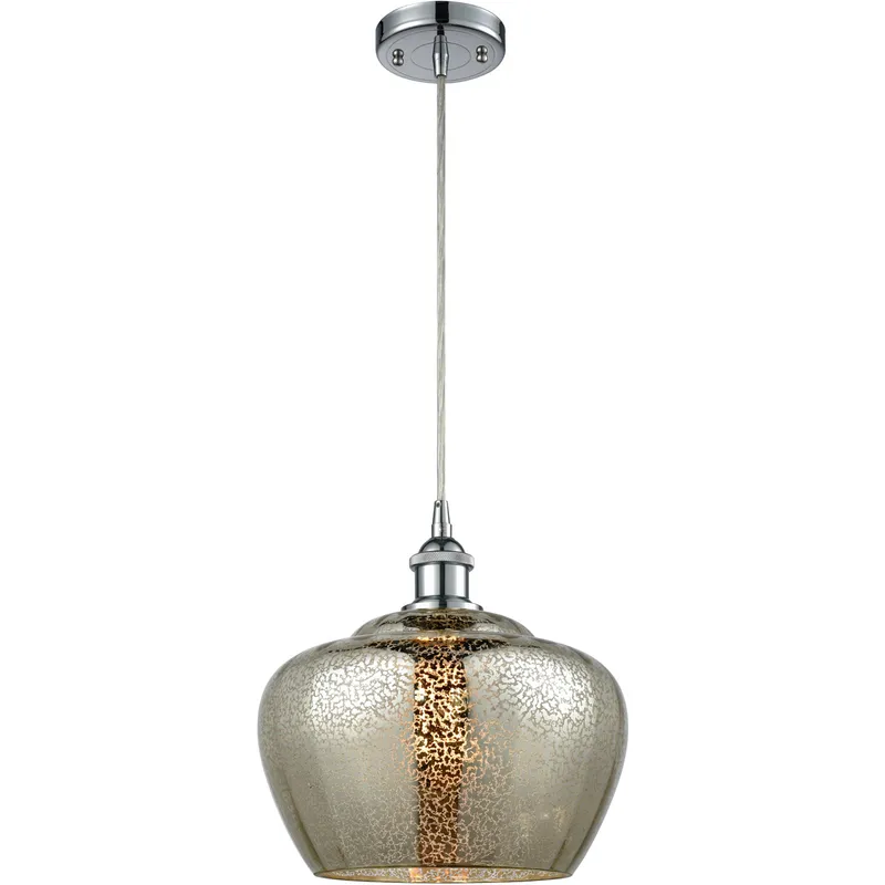 Ballston Large Fenton 1 Light 11 inch Polished Chrome Mini Pendant Ceiling Light in Mercury Glass, Ballston