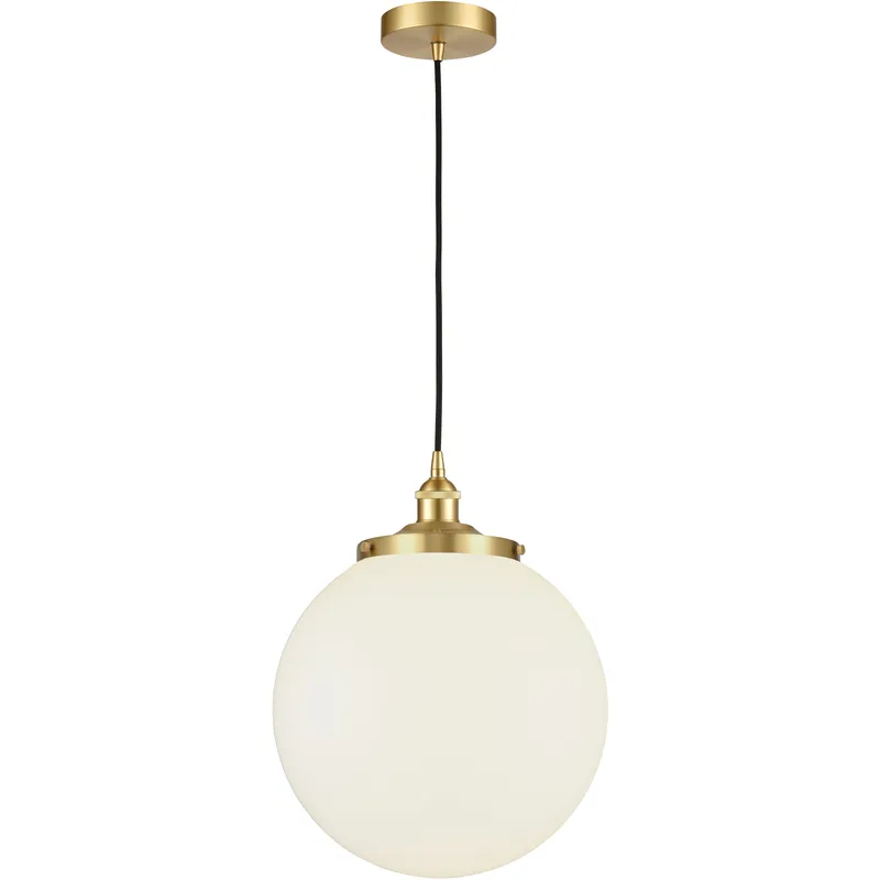 Beacon 1 Light 13.75 inch Satin Gold Mini Pendant Ceiling Light in Matte White Glass