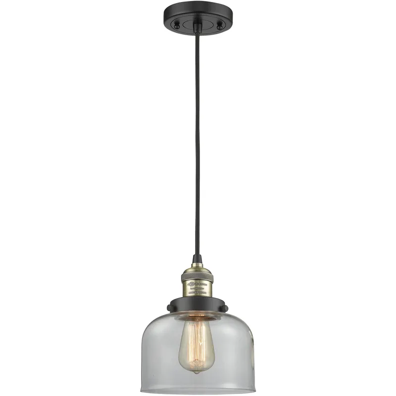 Franklin Restoration Bell LED 8 inch Black Antique Brass Mini Pendant Ceiling Light in Clear, Franklin Restoration