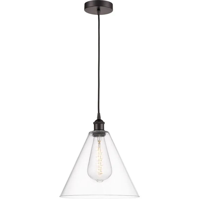 Edison Cone LED 12 inch Oil Rubbed Bronze Mini Pendant Ceiling Light in Clear Glass