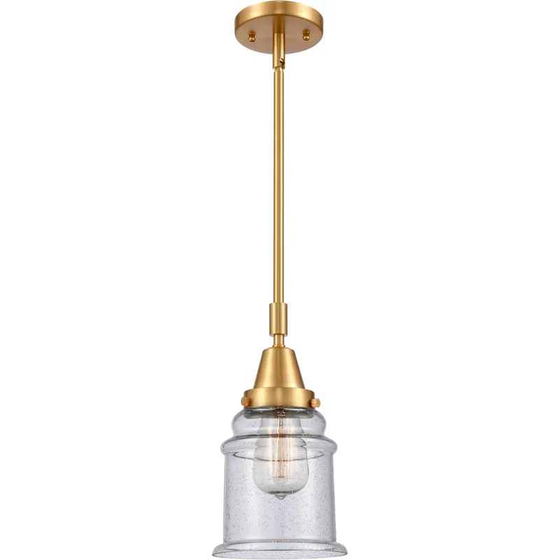 Franklin Restoration Canton LED 6.5 inch Satin Gold Mini Pendant Ceiling Light in Seedy Glass