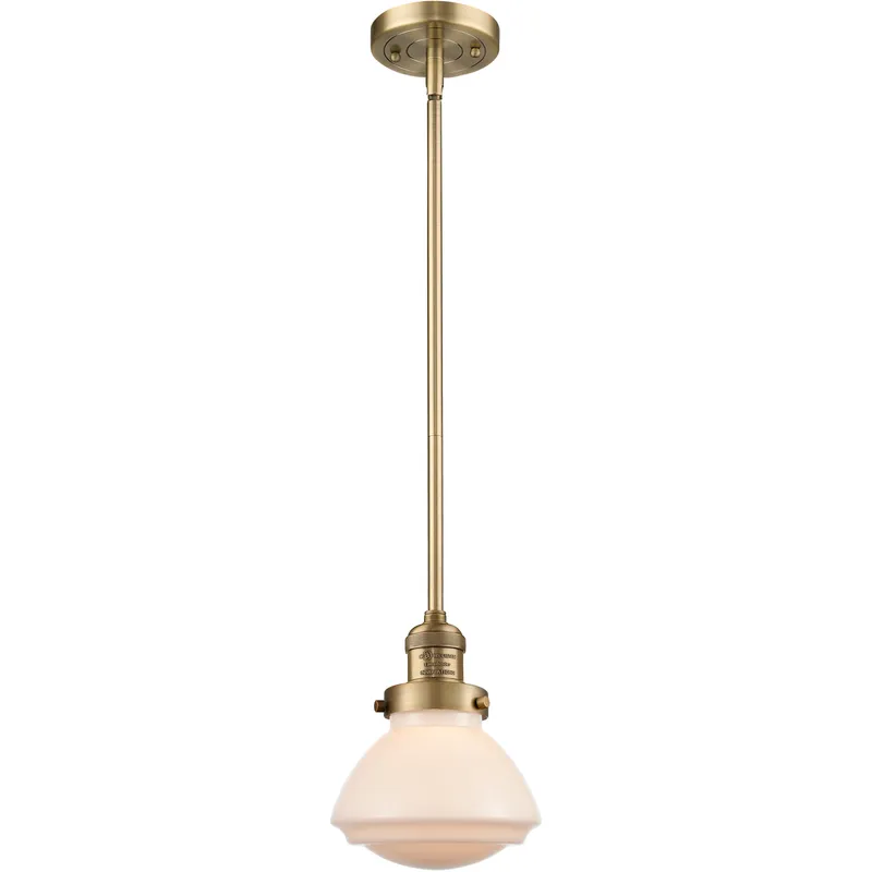 Franklin Restoration Olean 1 Light 6.75 inch Brushed Brass Mini Pendant Ceiling Light in Incandescent, Matte White, Franklin Restoration