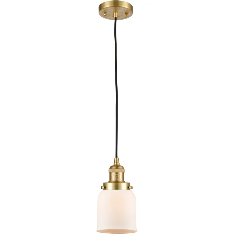 Franklin Restoration Bell 1 Light 5 inch Satin Gold Mini Pendant Ceiling Light in Incandescent, Matte White, Franklin Restoration