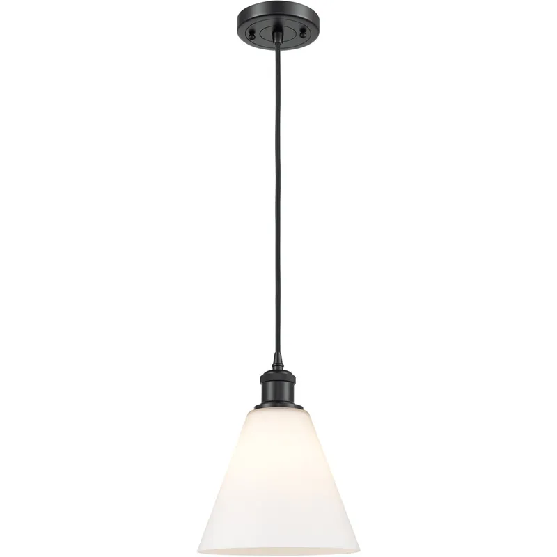 Ballston Cone 1 Light 8 inch Matte Black Mini Pendant Ceiling Light in Matte White Glass