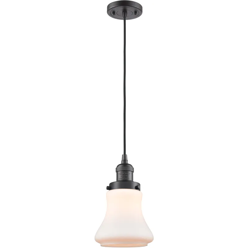 Franklin Restoration Bellmont LED 6 inch Oil Rubbed Bronze Mini Pendant Ceiling Light in Matte White Glass, Franklin Restoration