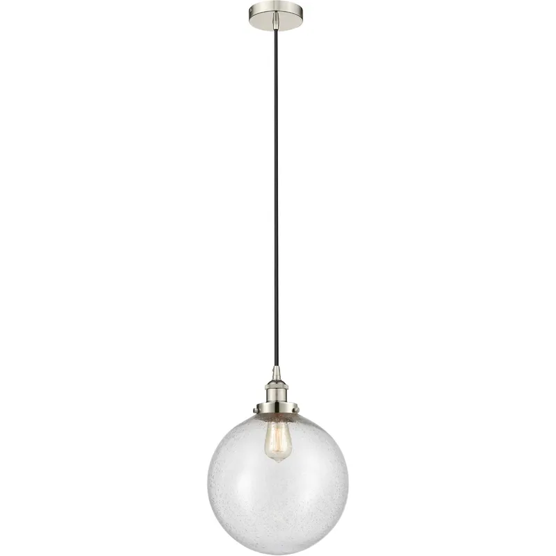Edison Beacon LED 12 inch Polished Nickel Mini Pendant Ceiling Light in Seedy Glass