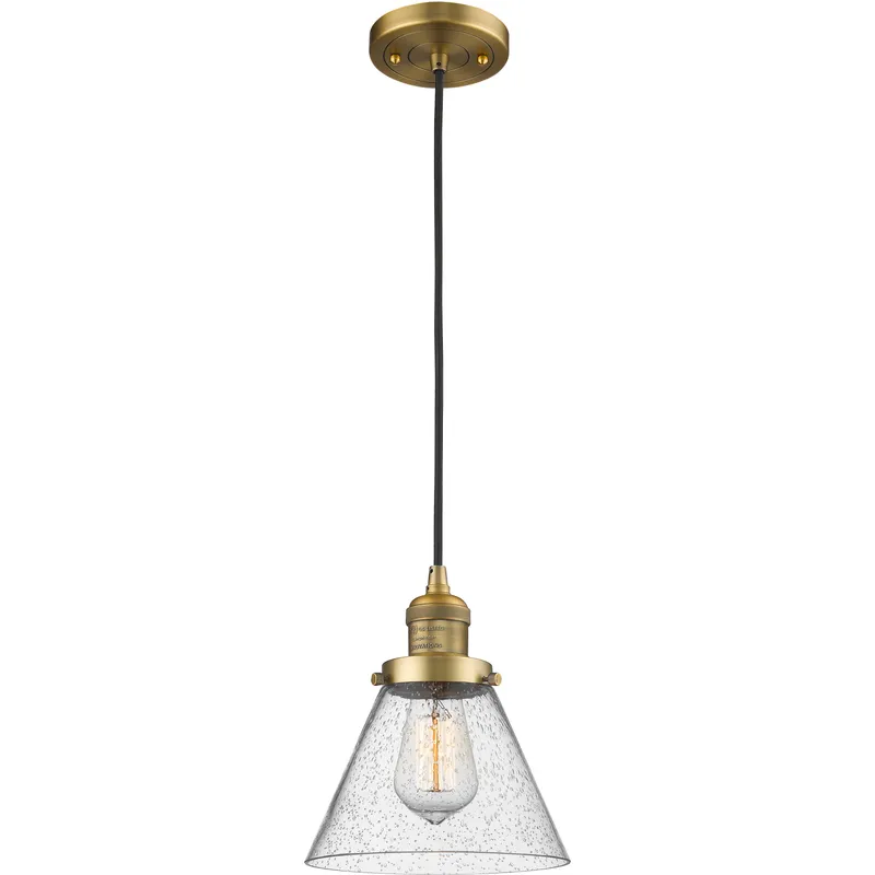 Franklin Restoration Cone LED 8 inch Brushed Brass Mini Pendant Ceiling Light in Seedy, Franklin Restoration