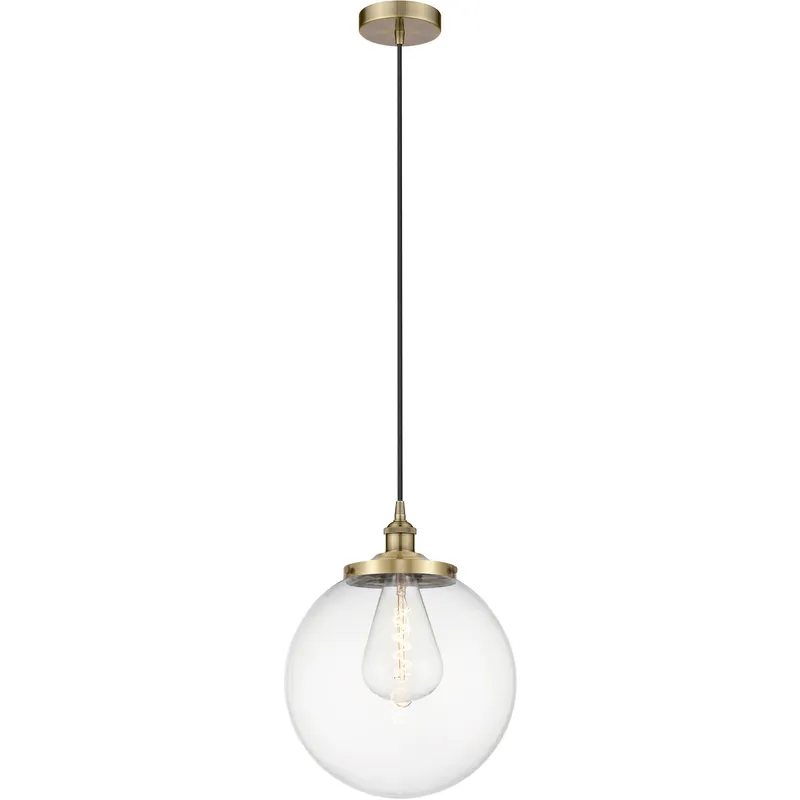 Beacon 1 Light 13.75 inch Antique Brass Mini Pendant Ceiling Light in Clear Glass