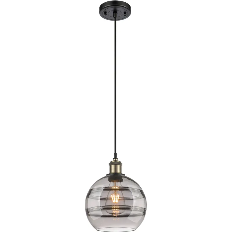 Ballston Rochester 1 Light 8 inch Black Antique Brass Cord Hung Mini Pendant Ceiling Light