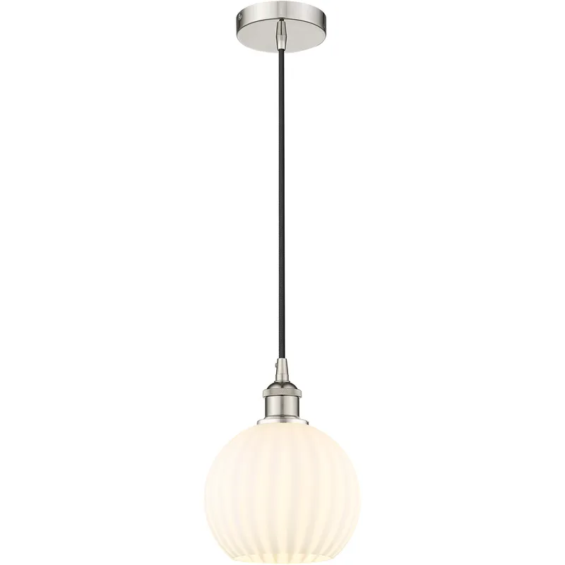 Edison White Venetian 1 Light 8 inch Polished Nickel Cord Hung Mini Pendant Ceiling Light