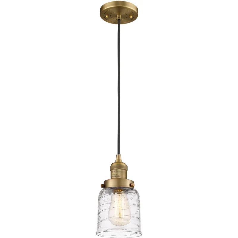 Franklin Restoration Bell LED 5 inch Brushed Brass Mini Pendant Ceiling Light in Deco Swirl