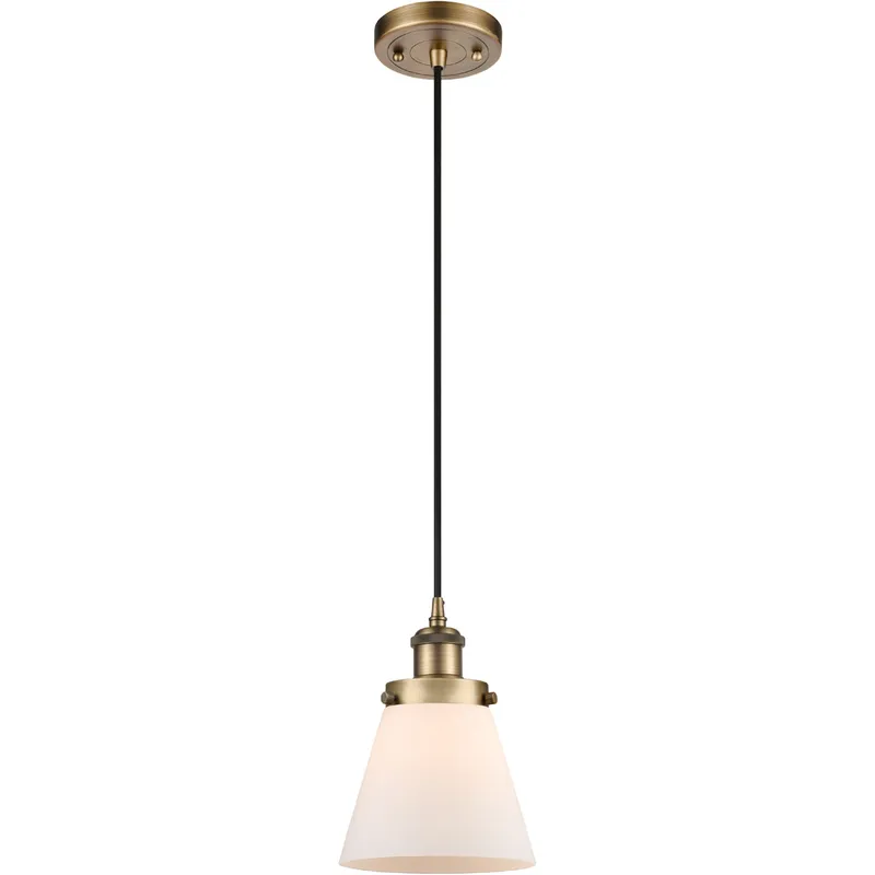 Ballston Small Cone LED 6 inch Brushed Brass Mini Pendant Ceiling Light in Matte White Glass, Black Textured
