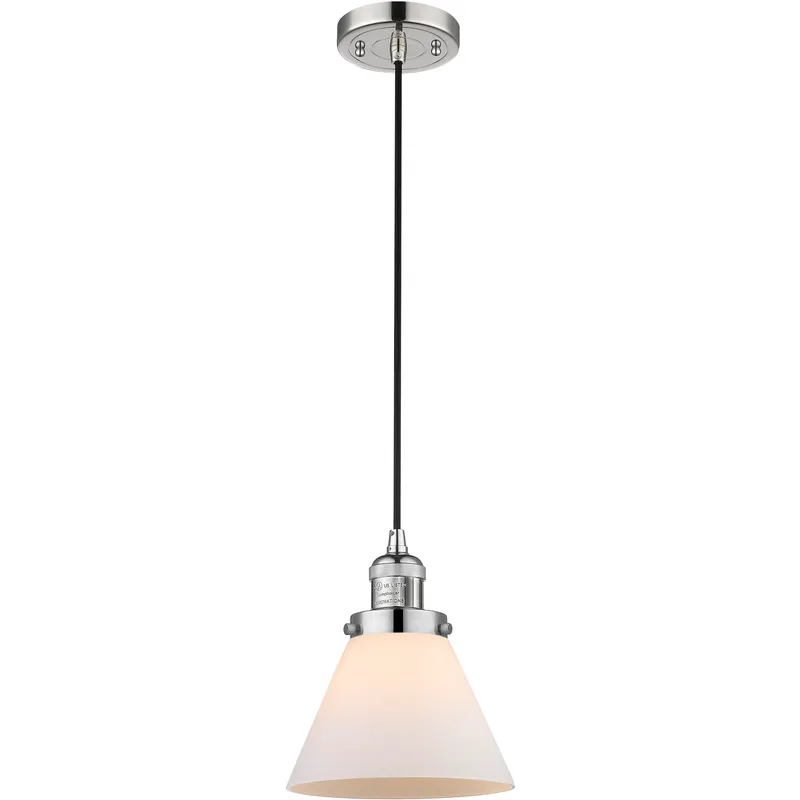 Franklin Restoration Cone 1 Light 8 inch Polished Nickel Mini Pendant Ceiling Light in Incandescent, Matte White, Franklin Restoration