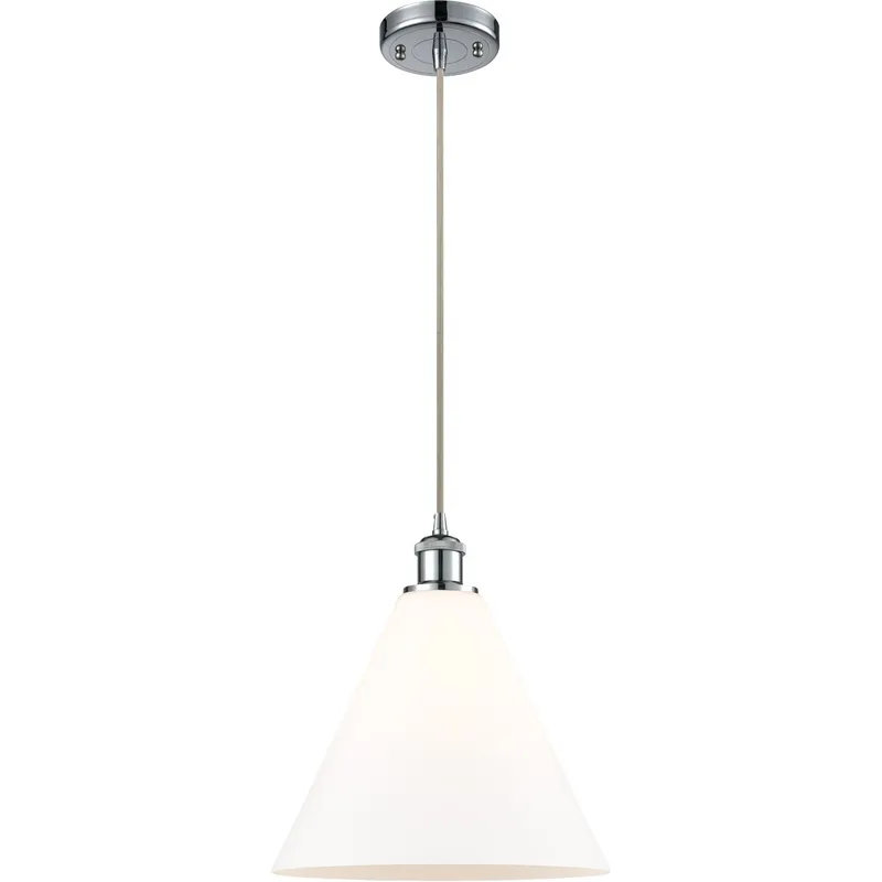 Ballston Cone 1 Light 12 inch Polished Chrome Mini Pendant Ceiling Light in Matte White Glass