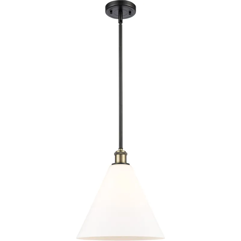 Ballston Cone 1 Light 12 inch Black Antique Brass Mini Pendant Ceiling Light in Matte White Glass