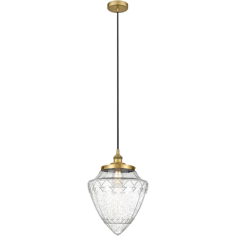 Bullet 1 Light 12 inch Brushed Brass Mini Pendant Ceiling Light in Seedy Glass